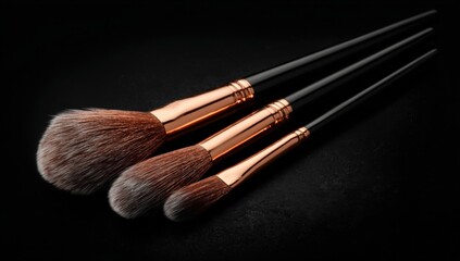 Three makeup brushes in a studio shot