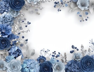 Floral frame,  muted blues,  white background