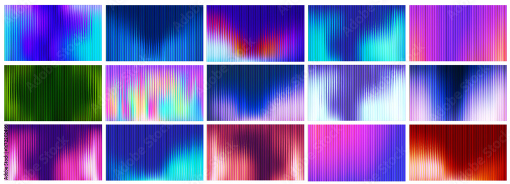 Aufkleber fractal glass gradient backgrounds set with neon ribbed light pattern. vibrant abstract design in pu
