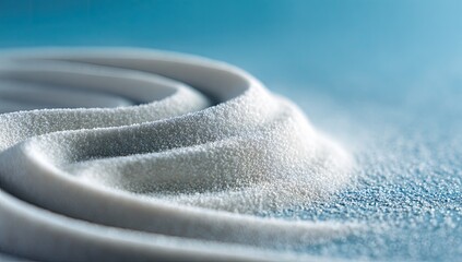 Abstract swirling white sand sculpture on blue