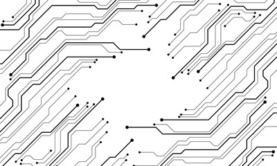 Abstract black circuit board technology connected lines electronics elements computer motherboard chip processor semiconductor digital on white background vector