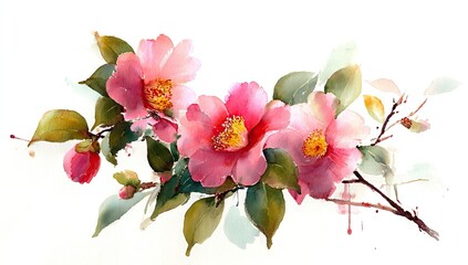 Watercolor flowers bloom on white