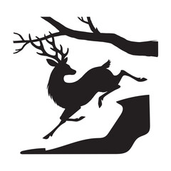 A majestic reindeer silhouette in mid leap with gracefully extended antlers. 