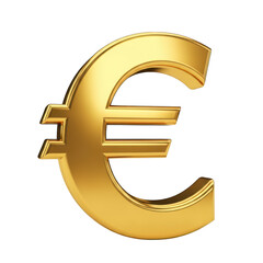 Golden euro symbol isolated on transparent background