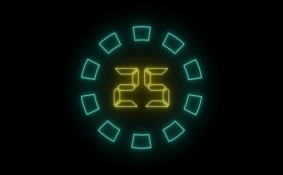 A neon-themed 30-second countdown icon animation with glowing numbers decreasing in real-time. A pulsating circular ring tracks progress, creating a futuristic, high-energy visual effect.
