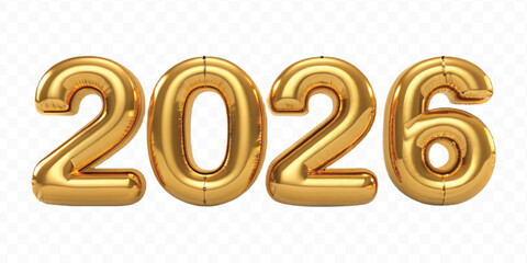 realistic 3d 2026 typography made by with foil balloons in different colour style isolated on transparent background