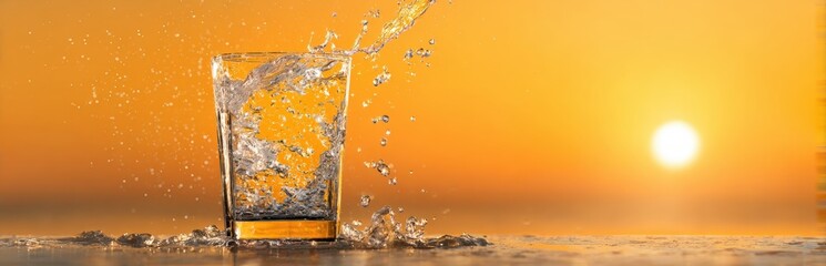 Splashing Water Glass at Sunrise
