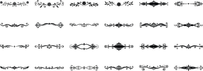 Fototapeta premium Vector art of a collection of decorative border elements with vintage floral designs