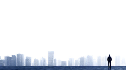 Urban metropolis cityscape with high-rise buildings and skyscrapers, with a city skyline in the fog at night