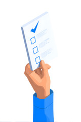 Hand holding a check mark symbol to represent success and customer support solution