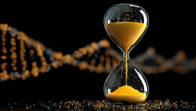 Hourglass with DNA backdrop