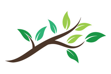 Abstract Tree Branch with Green Leaves – Nature Vector Design