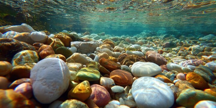 Underwater riverbed of colorful stones - Powered by Adobe