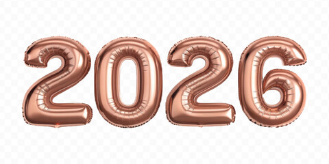 realistic 3d 2026 typography made by with foil balloons in different colour style isolated on transparent background