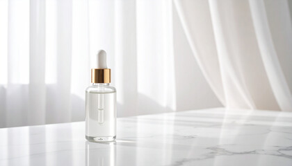 Minimalist Skincare Serum Bottle Mockup on Marble Vanity