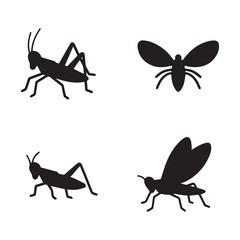 Grasshopper icon set in silhouette. 