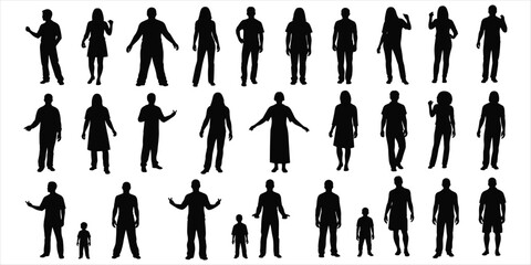 Diverse collection of human silhouettes in various poses and styles people woman