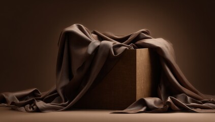 Naklejka premium Brown draped fabric over a cube