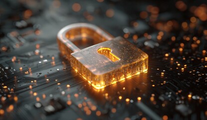 A glowing padlock on a circuit board