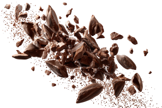 Chocolate pieces in motion