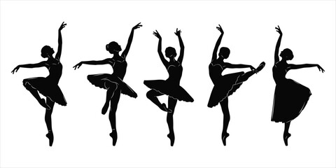 Elegant Ballet Dancers in Silhouette Performing Graceful Poses dancing black and white © MdAbdur