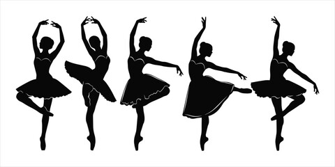 Five Silhouettes of Ballerinas in Graceful Dance Poses ballet dancer © MdAbdur