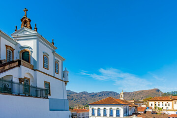 Baroque buildings in the city of Ouro Preto among the hills of Minas Gerais