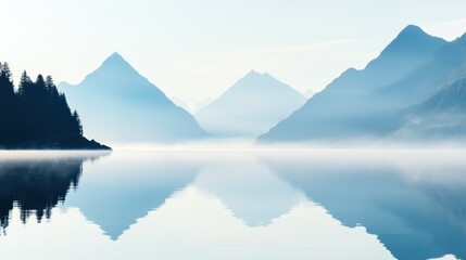  Tranquil Lake and Mountain Panorama: A serene lake mirrors a majestic mountain range, creating a sense of peace, and offering a glimpse of nature's serene beauty.