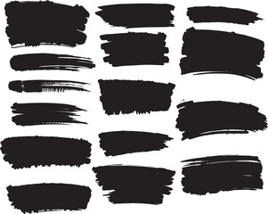 Brush set. Vector black paint brush spots, highlighter lines or felt-tip pen marker. Ink smudge abstract shape stains and smear set with texture
