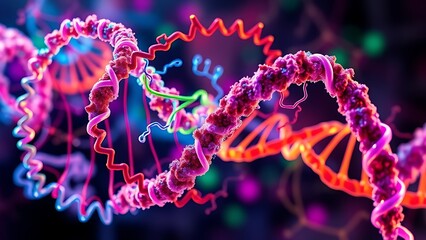An abstract representation of metabolic pathways in vibrant colors, twisting like a double helix.