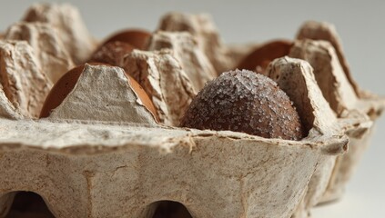 Brown eggs in a cardboard carton
