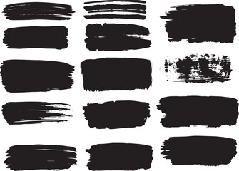 Brush set. Vector black paint brush spots, highlighter lines or felt-tip pen marker. Ink smudge abstract shape stains and smear set with texture