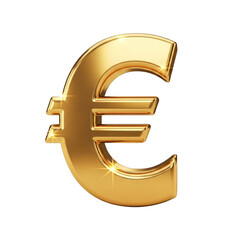 Golden euro symbol isolated on transparent background