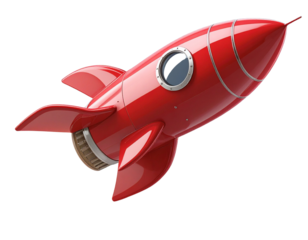 Cartoon-Style Red Rocket with Smooth Exhaust Trail, Top-Down Launch View, Isolated PNG