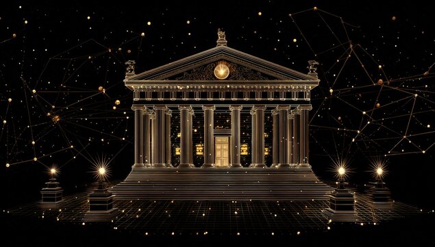 Ancient building, digital art, golden glow