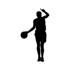 Silhouette of a female basketball player dribbling the ball with one hand raised, perfect for sports illustrations, vector graphics, posters, and basketball-themed creative designs.