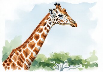 Obraz premium Elegant Giraffe Watercolor Painting Illustration of Wildlife