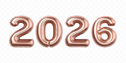realistic 3d 2026 typography made by with foil balloons in different colour style isolated on transparent background