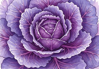 Obraz premium Detailed Watercolor Painting Illustration of a Purple Cabbage Head