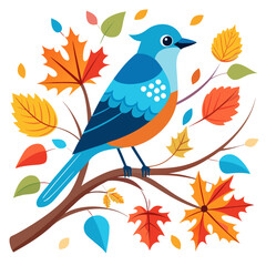 Charming bird perched on a colorful autumn tree branch illustration