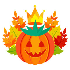 Vibrant autumn pumpkin with falling leaves illustration