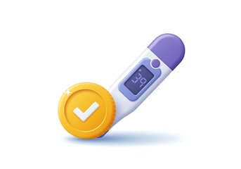Thermometer with check mark represents accurate temperature reading or health check clearance for illness and disease prevention concept for good health