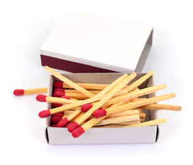 Box of wooden matches isolated on white background
