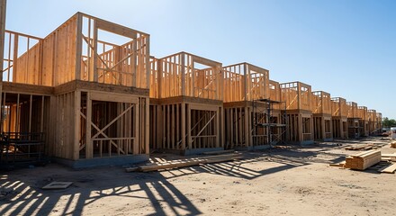 Obraz premium Wood framing stage of residential construction showcasing modern design and progress