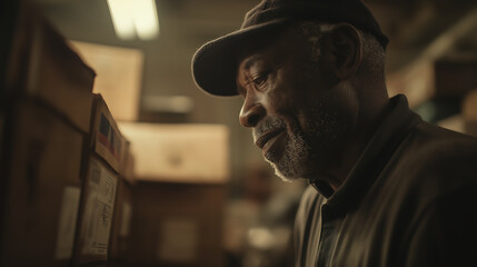 Warehouse worker inspecting boxes shipping logistics distribution job