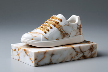 Stylish sneaker with an original design. The shoes are made in white and gold colors with a marble effect on the surface. Luxurious and premium look.