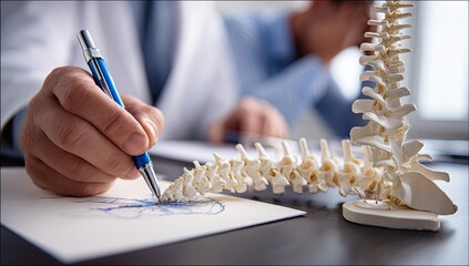 Doctor sketching spinal anatomy