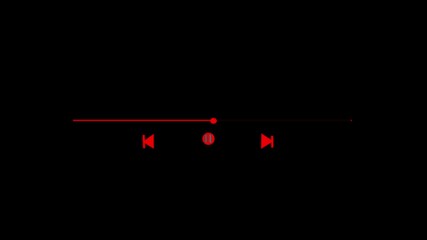 red music play bar or music loading bar animation. play pause icon. social media timeline bar on black screen, music scroll bar animation.interface timeline player loading line