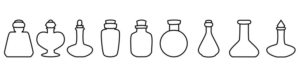 Potion icon vector set. bottle illustration sign collection. flask symbol.