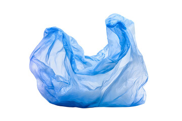 blue plastic bag, symbolizing issue of pollution and its effects on the environment isolated on white background
